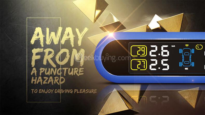 CAREUD T5WF Solar TPMS Tire Pressure Monitoring System USB Interface with Four Outer Sensors - Blue