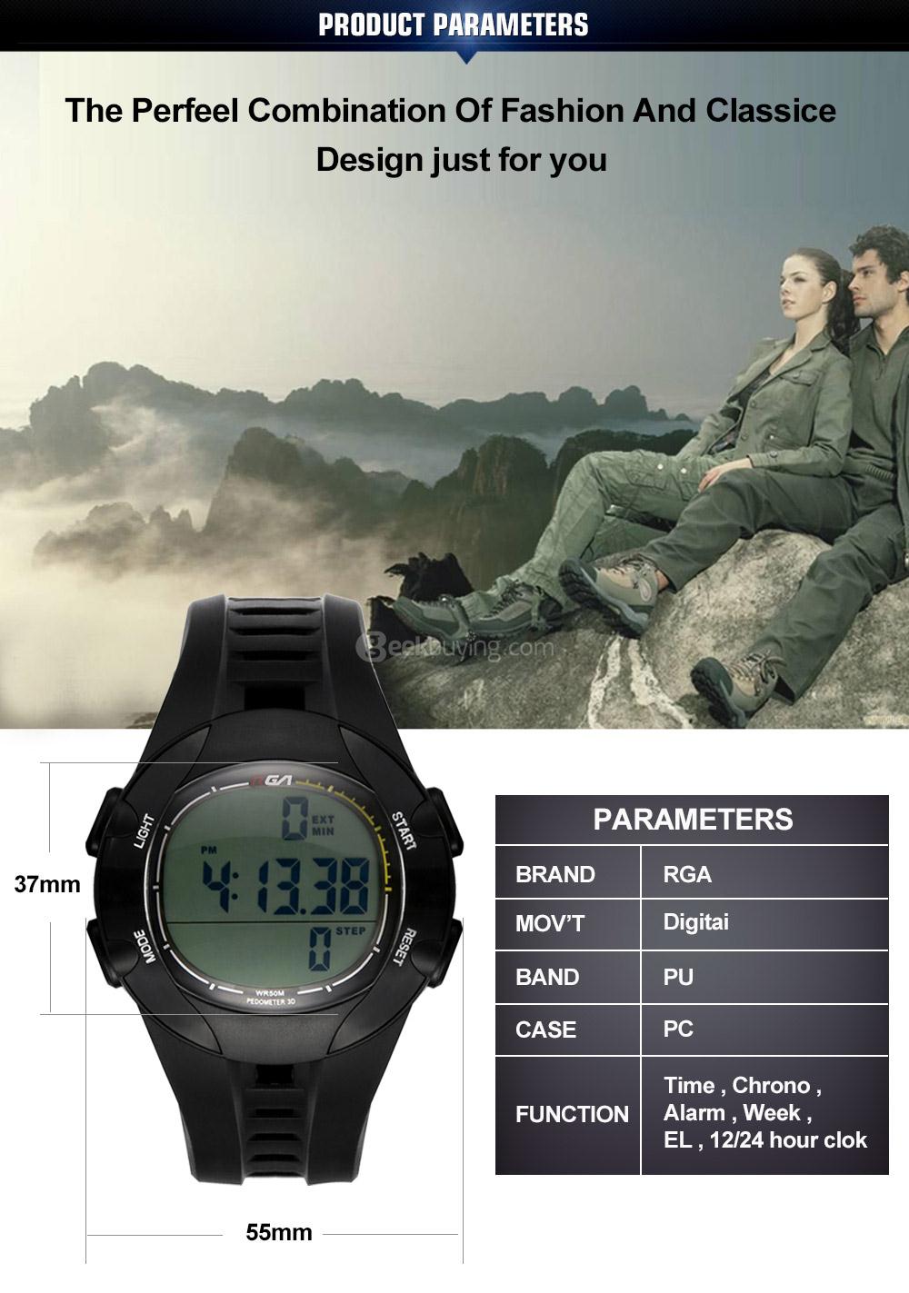 RGA R-988 Digital Watch 50M Water Resistant LED Sports Watches Casual Quartz Wristwatch for Men - Orange