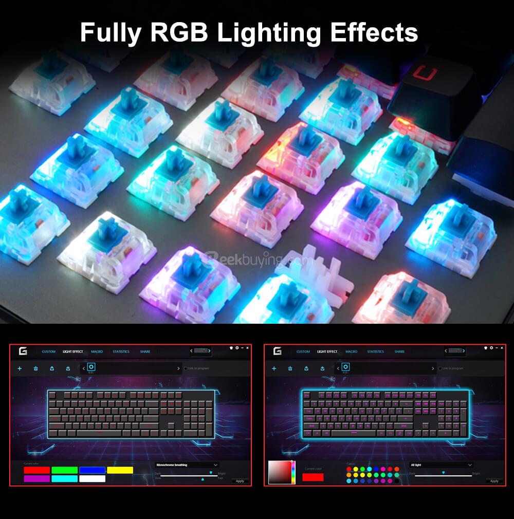 Full RGB Backlit 104 Keys Mechanical Keyboard Blue Switch USB Wired Anti-ghosting - Black