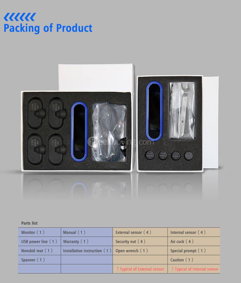 CAREUD T5WF Solar TPMS Tire Pressure Monitoring System USB Interface with Four Outer Sensors - Blue