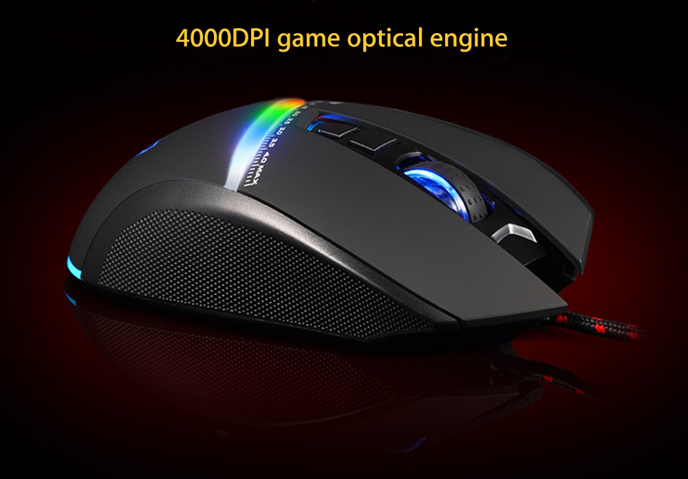 Motospeed V10 4000 DPI 7 Keys Wired Breathing LED Optical Backlit Gaming Mouse for Laptop/Desktop/PC - Black