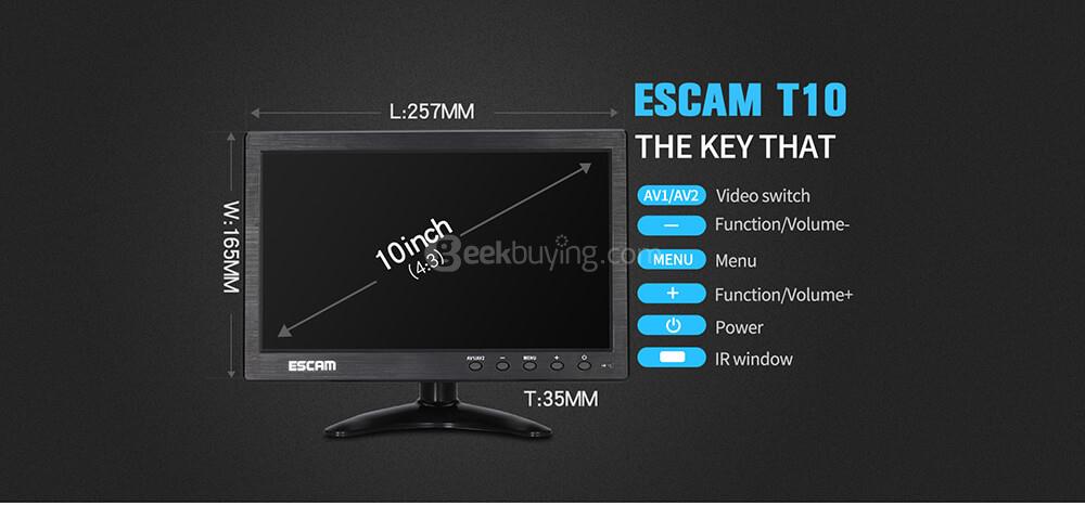 ESCAM T10 10 Inch TFT LCD 1024x600 Monitor with VGA HDMI AV BNC USB for PC CCTV Security Camera
