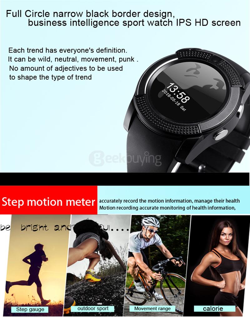 V8 3G Smart Watch Phone MTK6261D 0.3MP Camera Pedometer Sleep Monitor SMS Call APP Notification Bluetooth Anti-lost Compatible with iOS Android - Red