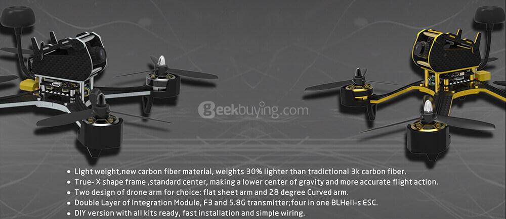 AWESOME TS-195 195mm F3 /w 5.8G 40CH VTX 800TVL Camera 4-in-1 BLHeli_S 20A ESC Extra Curved Arms FPV Racing Drone PNP - Black and Golden