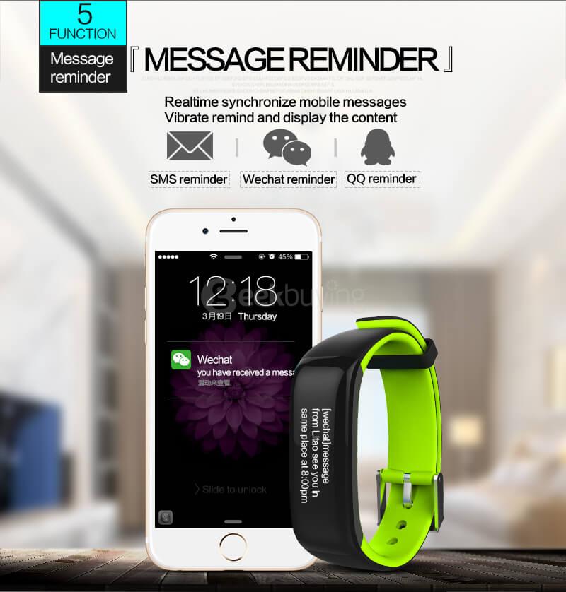 P1 Bluetooth Smartband Pedometer Blood Pressure Heart Rate Monitor Call Reminder Compatible with Android/IOS - Gray