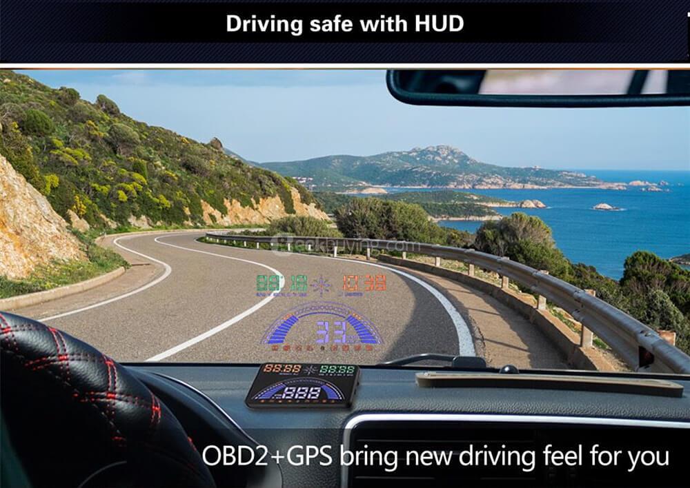 S7 5.8' Car OBDII HUD Head Up Display Projector with Speed Warning System - Black
