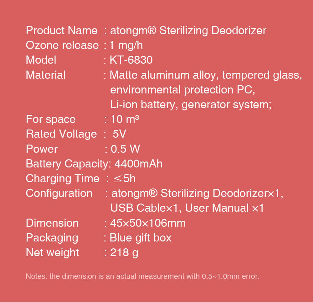 atongm KT-6830 Mini USB Sterilizing Deodorizer Live-ozone Refrigerator Air Purifier Cabinet Freshener - Rose Gold