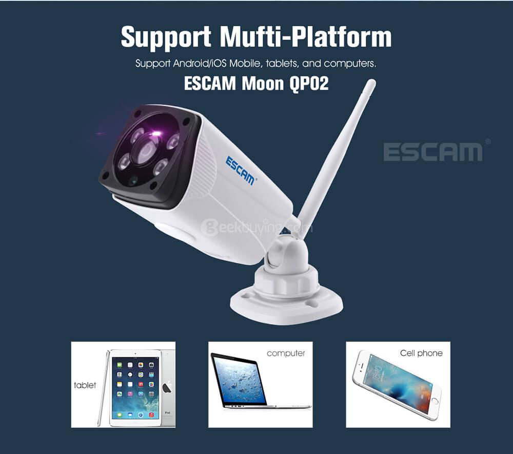 ESCAM Moon QP02 1080P WiFi Panoramic Fisheye Infrared Camera H.264 2 Megapixel 180 Degrees IP66 Waterproof IP Camera - White