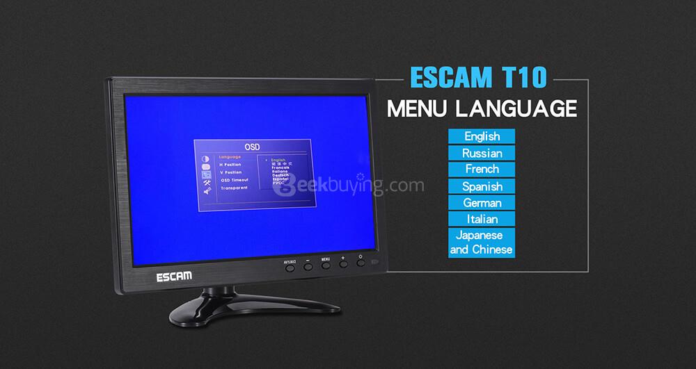 ESCAM T10 10 Inch TFT LCD 1024x600 Monitor with VGA HDMI AV BNC USB for PC CCTV Security Camera