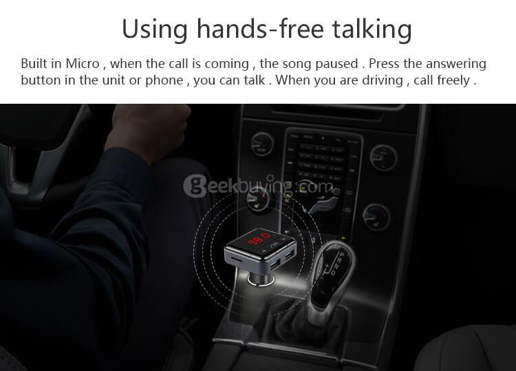 BC12B Smart Bluetooth FM Car Charger Dual USB APP Control Hands-free Talking - Black