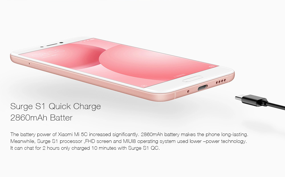 Xiaomi Mi 5C 5.15 Inch FHD Screen 3GB RAM 64GB ROM 12.0MP Cam MIUI 8 Octa Core Surge S1 2.2GHz 4G Android 7.1 LTE Smartphone USB Type-C Quik Charge Metal Body - Black