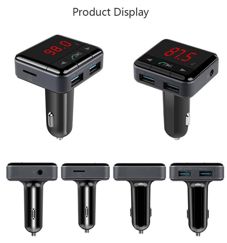 BC12B Smart Bluetooth FM Car Charger Dual USB APP Control Hands-free Talking - Black