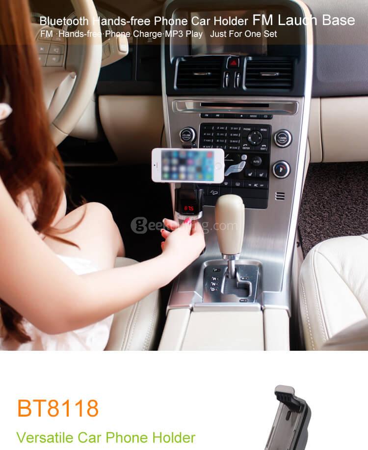 BT8118 Car Bluetooth MP3 Player Wireless FM Transmitter with Smart Phone Holder - Black