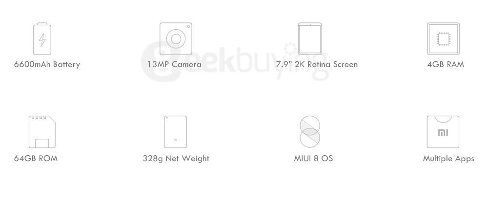 Xiaomi Mi Pad 3 Tablet PC 7.9 inch MIUI 8 4GB RAM 64GB ROM MediaTek MT8176 Hexa Core 2.1GHz Reading Mode IPS Screen 5MP+13MP Dual Cameras Type-C - Gold
