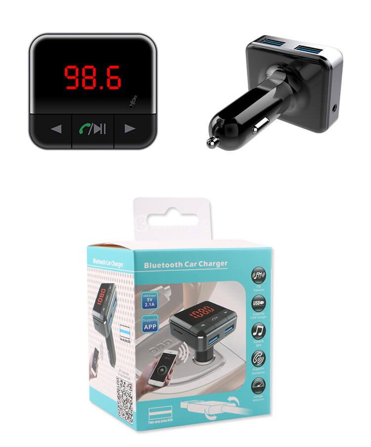 BC12B Smart Bluetooth FM Car Charger Dual USB APP Control Hands-free Talking - Black