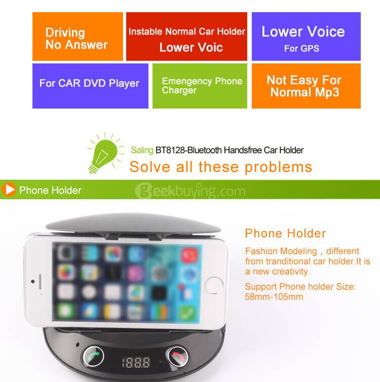 BT8128 Car Bluetooth Handsfree Car Holder FM Transmitter Mp3 Player - Black