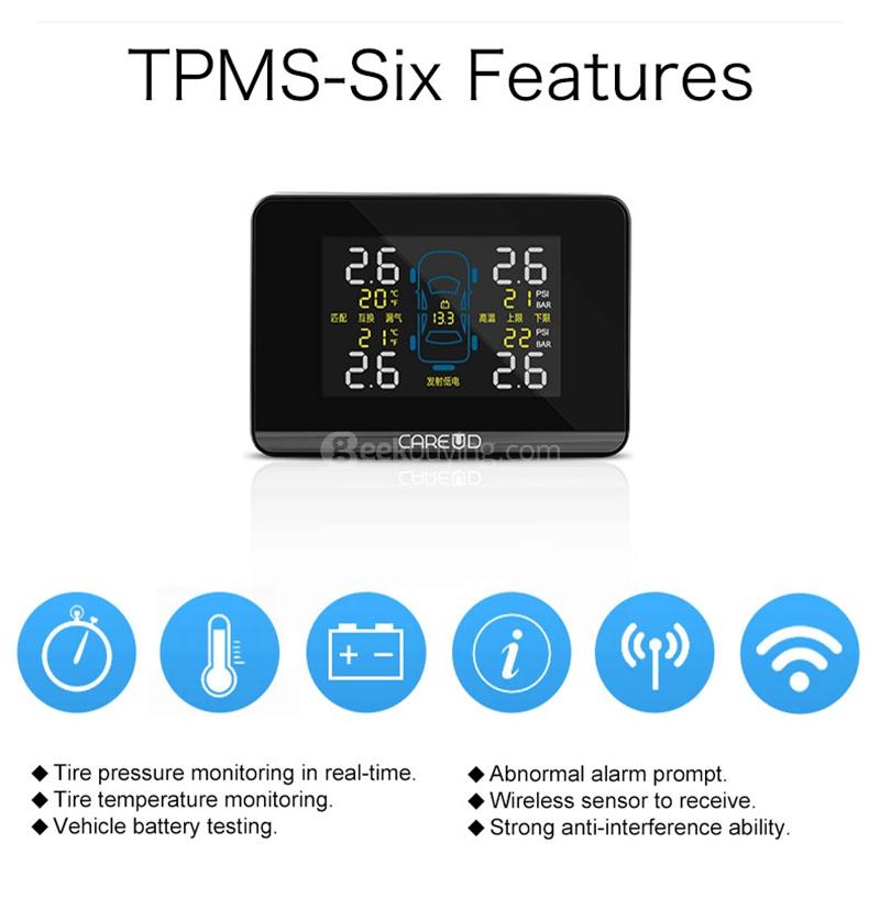 CAREUD U906NF TPMS Tire Pressure Monitoring System Four Internal Sensors - Black