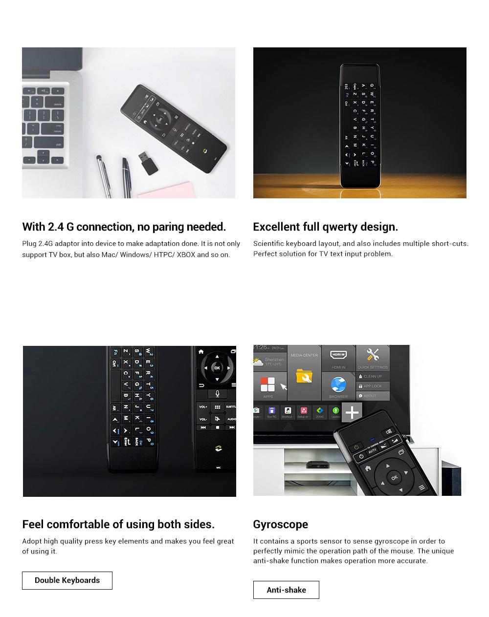 ZIDOO V5 2.4G Wireless Keyboard Air Mouse Rechargeable Combos with Voice Input for Google Android TV Box iOS HTPC Pad and More