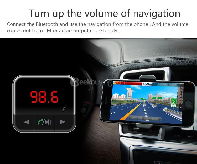 BC12B Smart Bluetooth FM Car Charger Dual USB APP Control Hands-free Talking - Black
