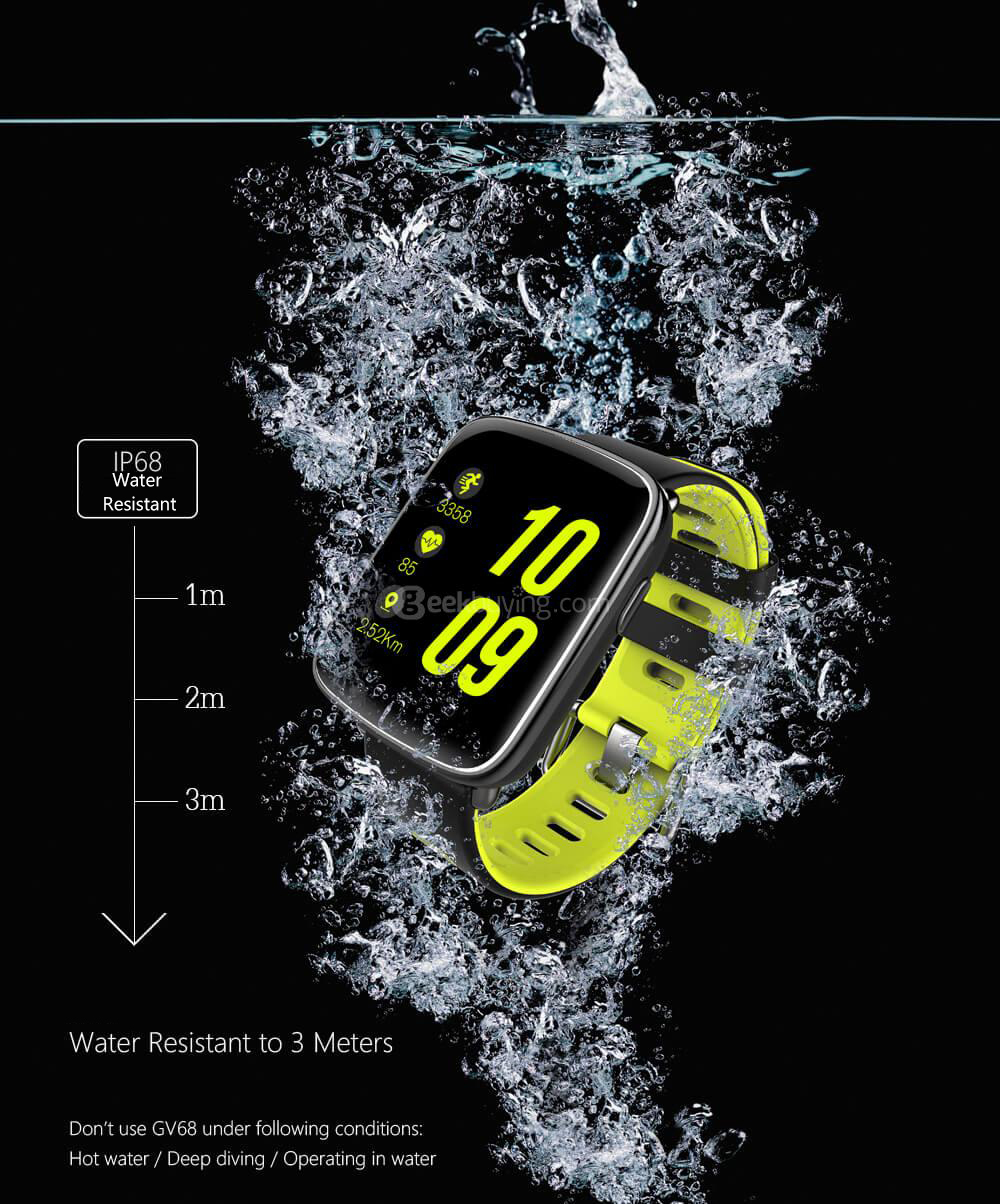 Makibes GV68 Smart Watch MTK2502 IP68 Water Resistant Bluetooth Message Call Reminder Remote Camera Compatible with IOS Android - Red