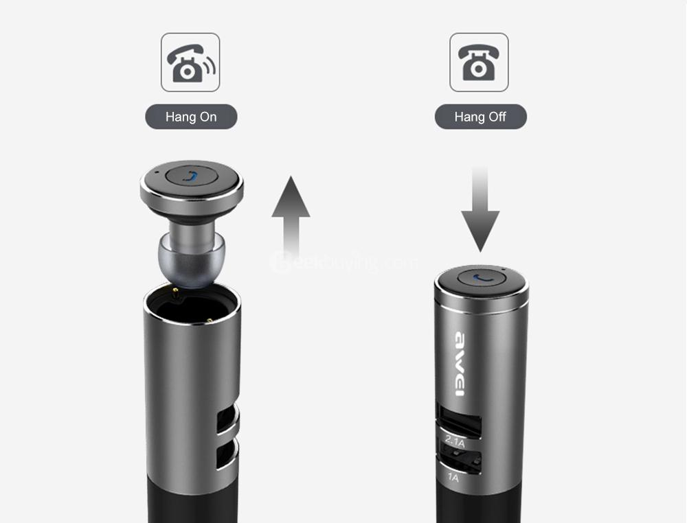 AWEI A870BL Dual USB Car Charger Bluetooth V4.1 Earphones - Rose Gold