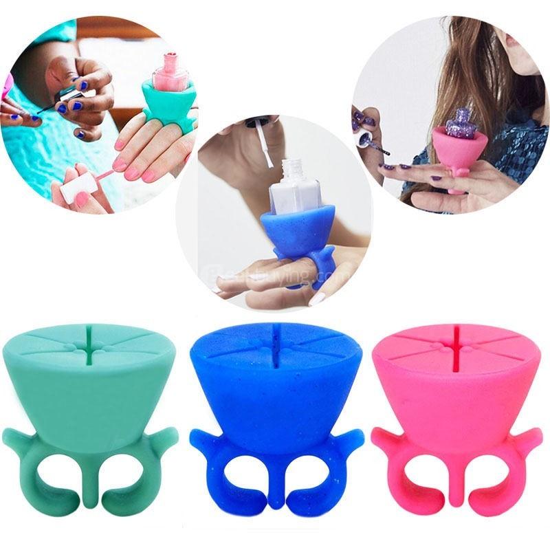 Wearable Nail Polish Bottle Holder Silicone Round Holder -Pink