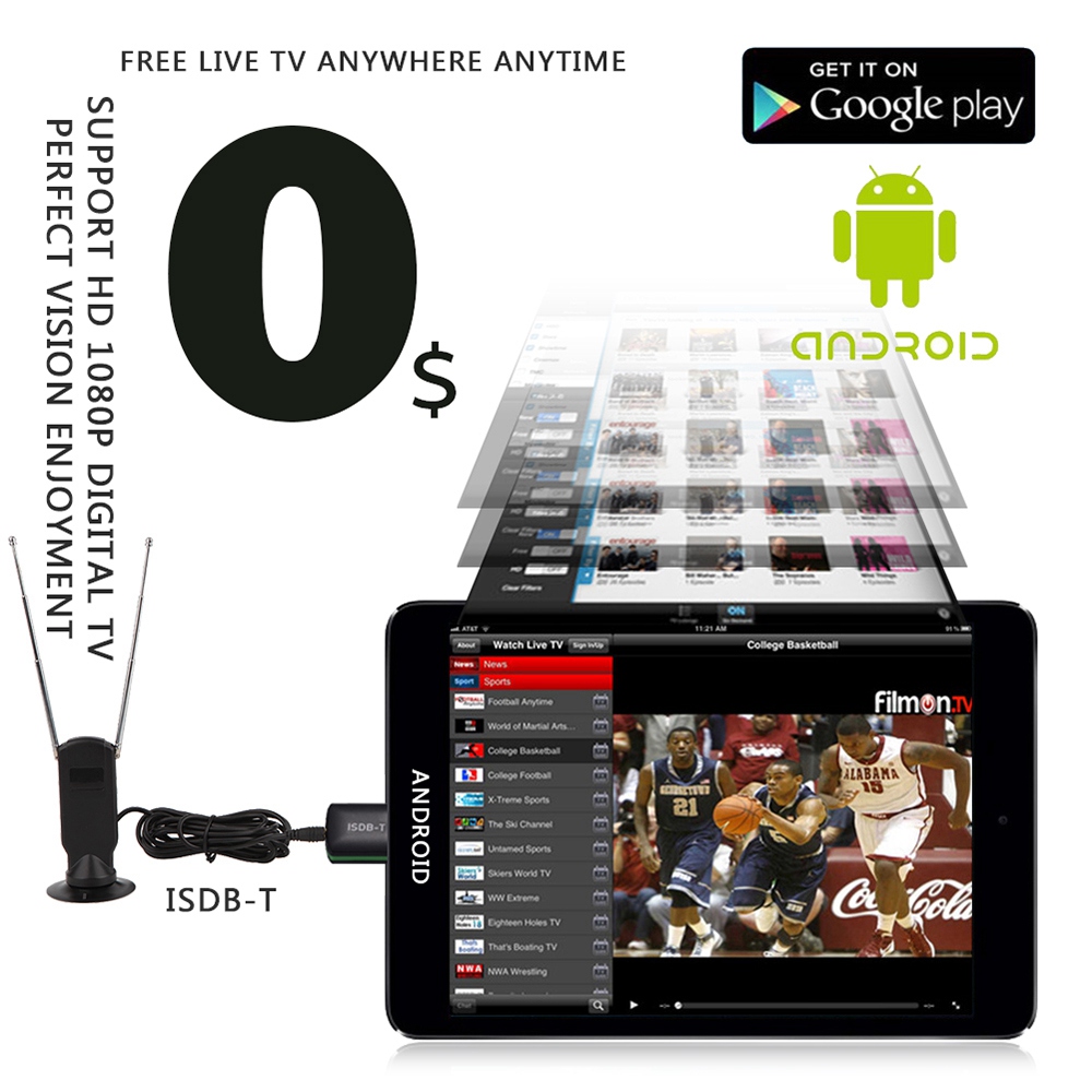 D203 Digital TV Receiver ISDB-T Full Seg Pad TV Tuner Live TV Receiver for Android Phone Tablet USB OTG Satellite Receivers