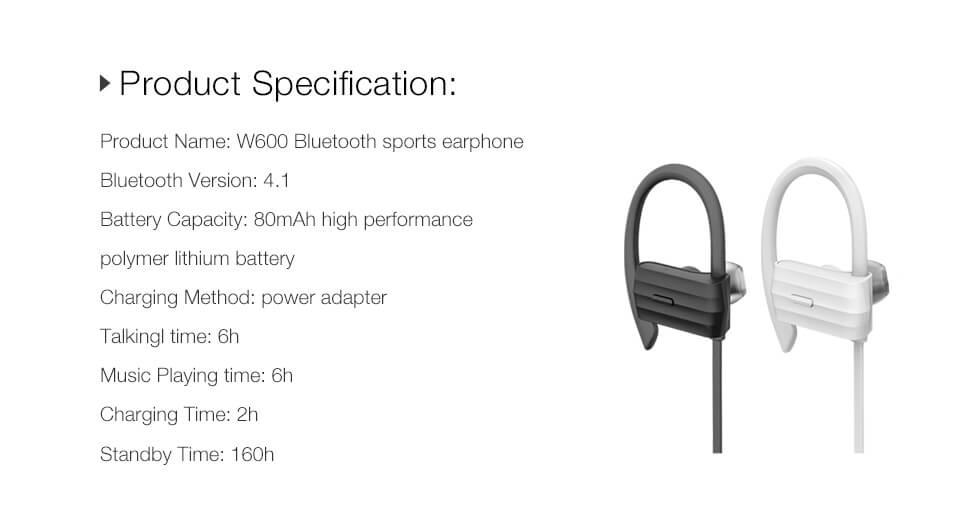GGMM W600 Wireless Bluetooth V4.1 Sports Earphone with Remote Control - Black