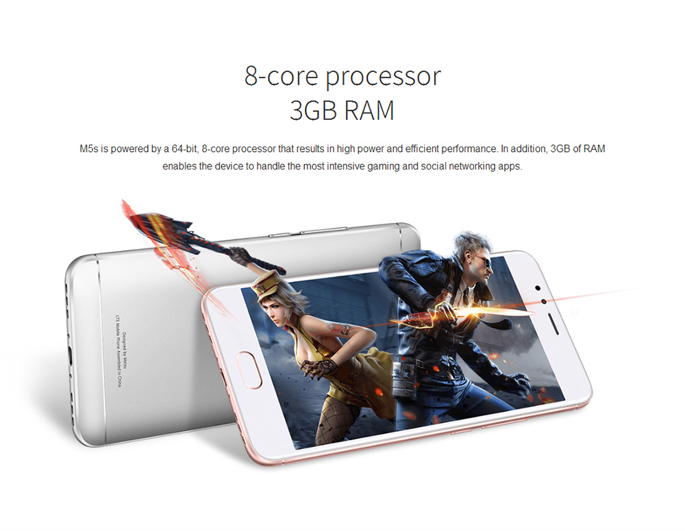 MEIZU M5S 5.2 Inch 3GB RAM 32GB ROM 5.0MP+13.0MP Cam MT6753 Octa Core 1.3GHz 4G LTE Flyme 5 Smartphone Quik Charge Metal Body Touch ID - Gray