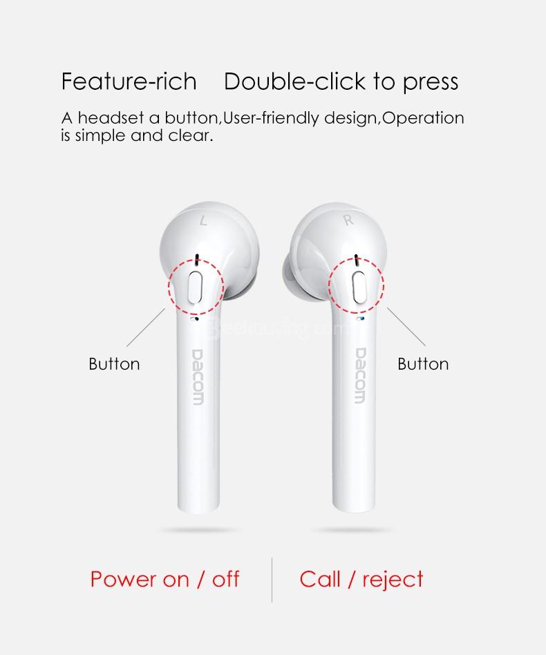 DACOM GF7 TWS Charger Storage Box Voice Prompt Stereo Dual Bluetooth V4.2 Earphone - White