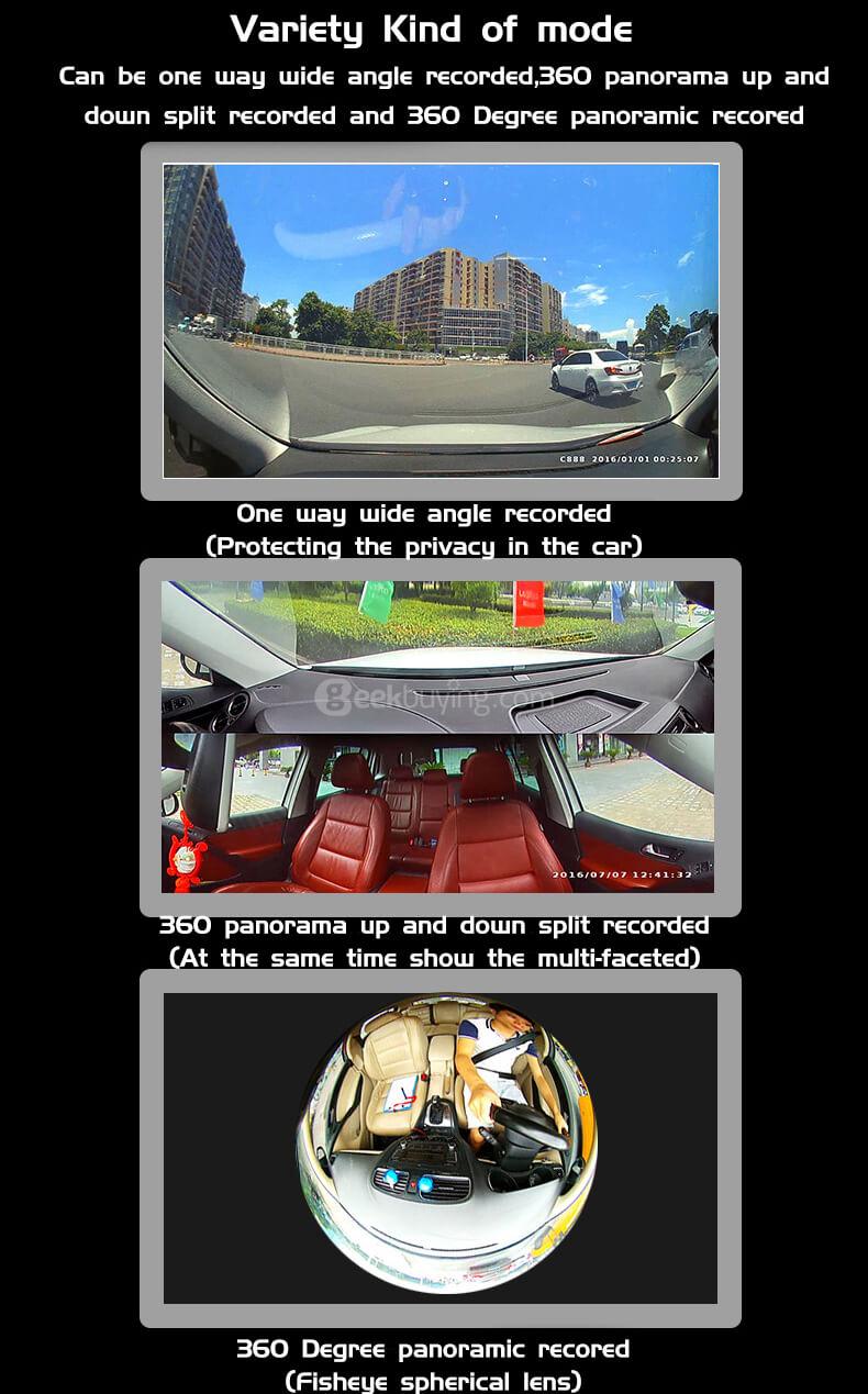 X360 360 Degree Panoramic WiFi Car DVR 2.5' IPS LCD 5.0 MP CMOS 1080P Wide Angle Lens Car DVR - Black