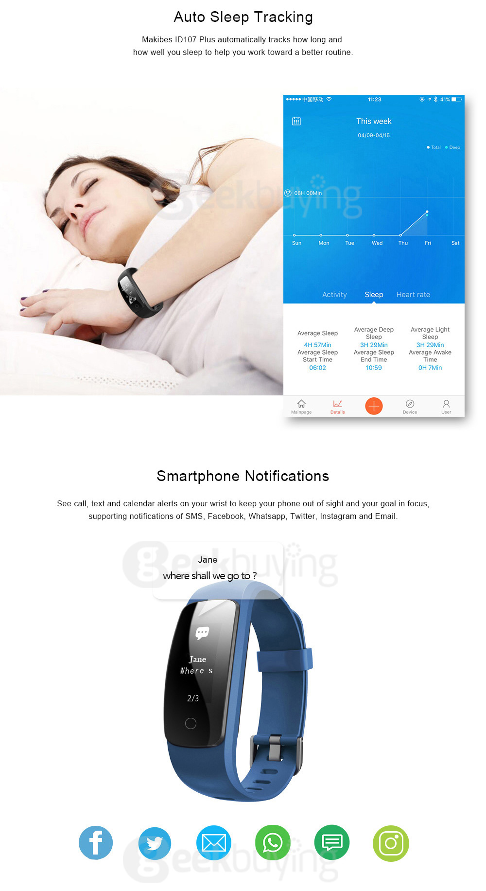 Makibes ID107 Plus Smart Bracelet 0.96 Inch IP67 Bluetooth OLED Activity Tracker Heart Rate Tracker Call Answer Compatible with Android iOS - Green