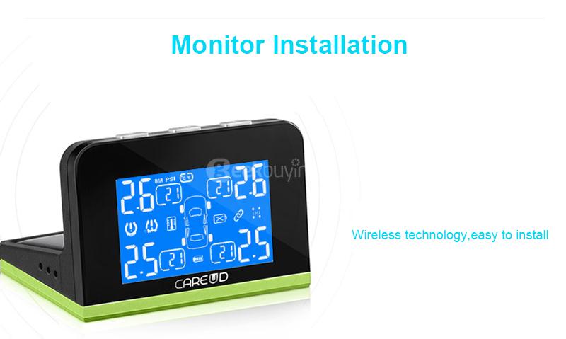 CAREUD U800WF Solar TPMS Tire Pressure Monitoring System Four External Sensors - Black