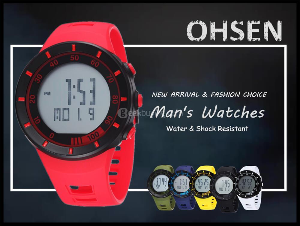 Ohsen 2821 Back Light Sport Round Dial Military Men Quartz Watch -Red