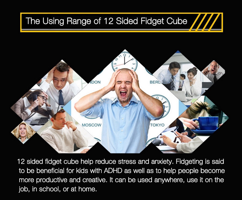 12 Sided Fidget Dice Relieves Stress Toys Anti-Stress Autism ADHD for Children Adult Cube Gift - Black + Purple