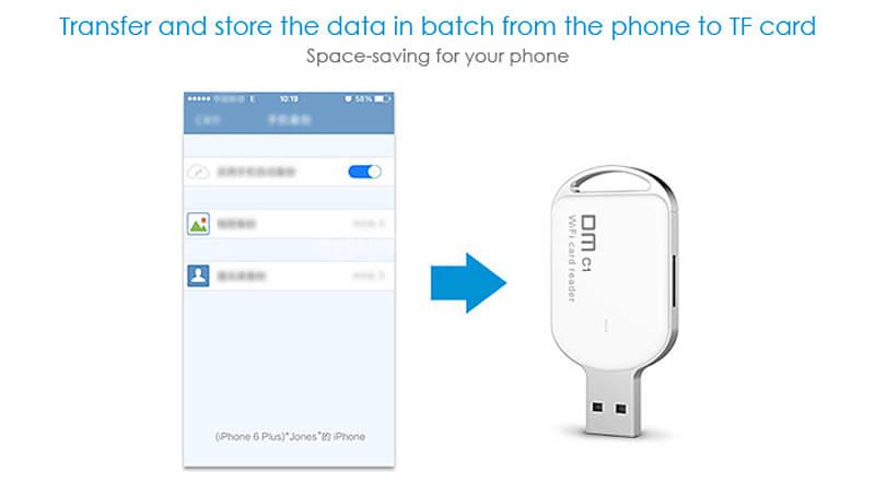 DM C1 WFD011 Wireless WiFi Card Reader USB 2.0 for Smartphones /Tablets - White