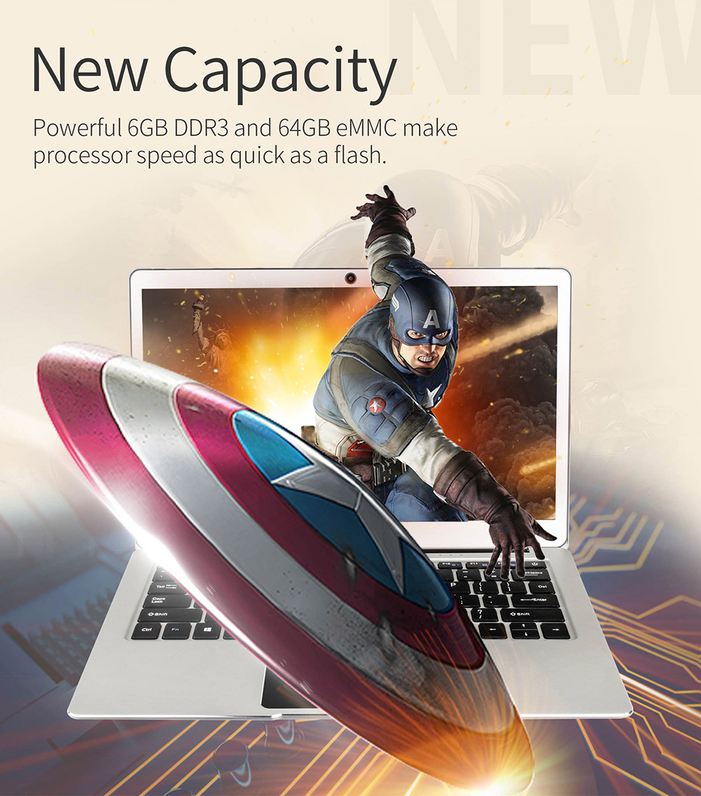 Jumper EZbook 3 Pro 13.3 Inch Laptop Intel Apollo Lake N3450 Quad Core 2.2GHz 6GB DDR3 64GB SSD Windows 10 Home OS 1080P FHD IPS Display - Silver