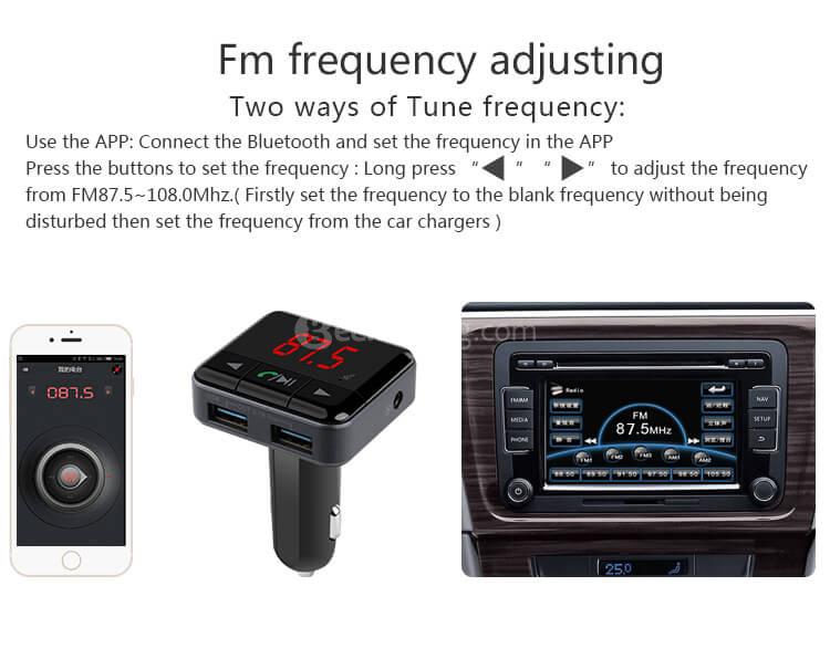 BC12B Smart Bluetooth FM Car Charger Dual USB APP Control Hands-free Talking - Black