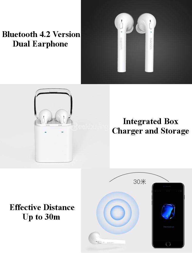 DACOM GF7 TWS Charger Storage Box Voice Prompt Stereo Dual Bluetooth V4.2 Earphone - White