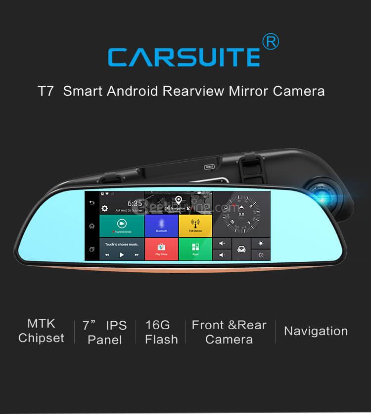 CARSUITE T7 Smart Android Car Rearview Mirror Camera FHD 1080P GPS - Black