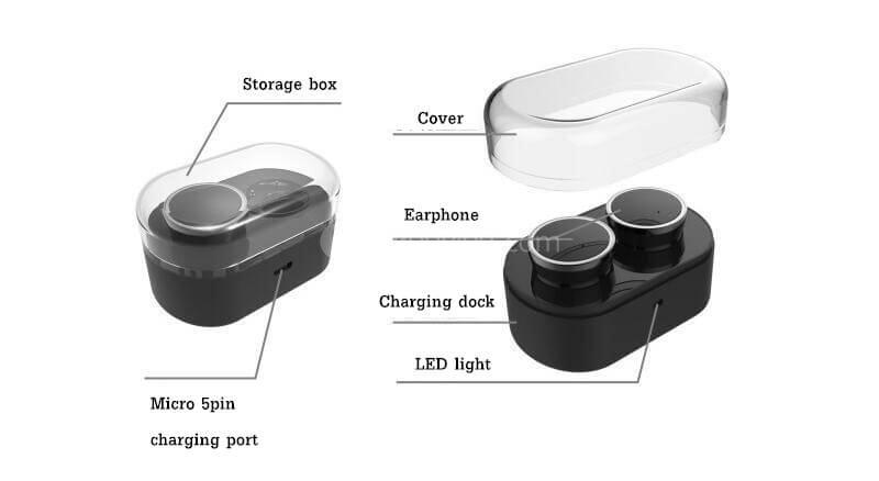 Q800 In-ear Stereo Wireless Bluetooth Earphone Headphone Left and Right Channel - Black