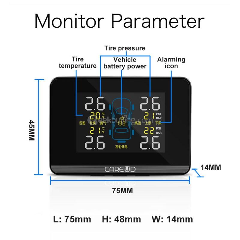 CAREUD U906NF TPMS Tire Pressure Monitoring System Four Internal Sensors - Black