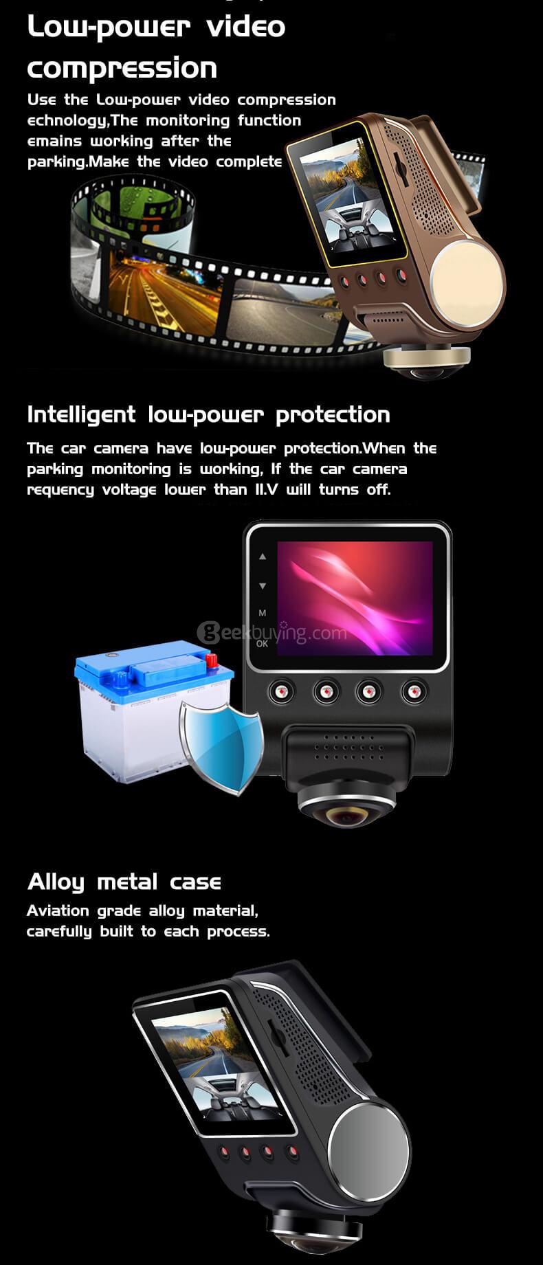 X360 360 Degree Panoramic WiFi Car DVR 2.5' IPS LCD 5.0 MP CMOS 1080P Wide Angle Lens Car DVR - Black