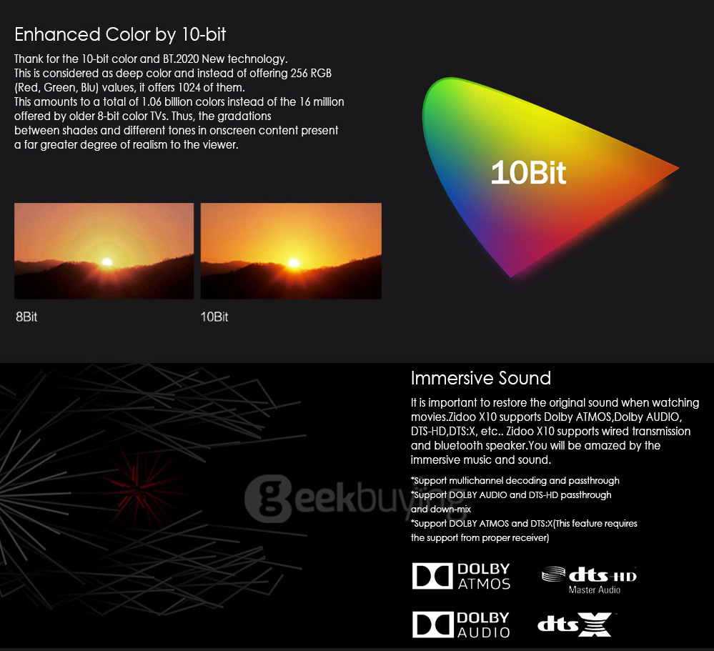 ZIDOO X10 Android 6.0 OpenWRT(NAS) Realtek RTD1295 4K 10Bit Blu-ray Media Player 2G/16G SATA AC WIFI Gigabit LAN USB3.0 Bluetooth