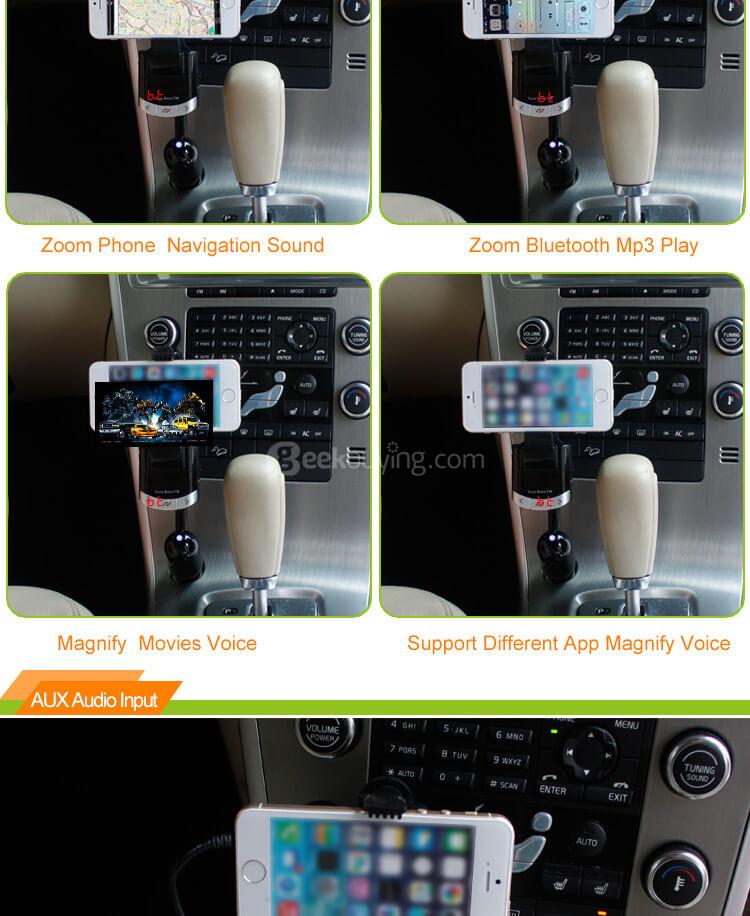 BT8118 Car Bluetooth MP3 Player Wireless FM Transmitter with Smart Phone Holder - Black