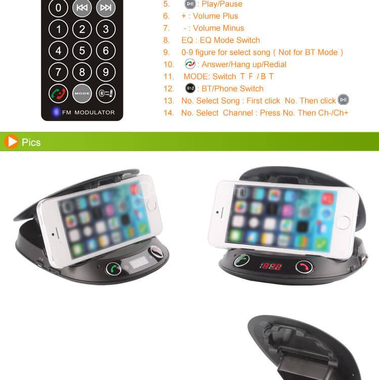 BT8128 Car Bluetooth Handsfree Car Holder FM Transmitter Mp3 Player - Black