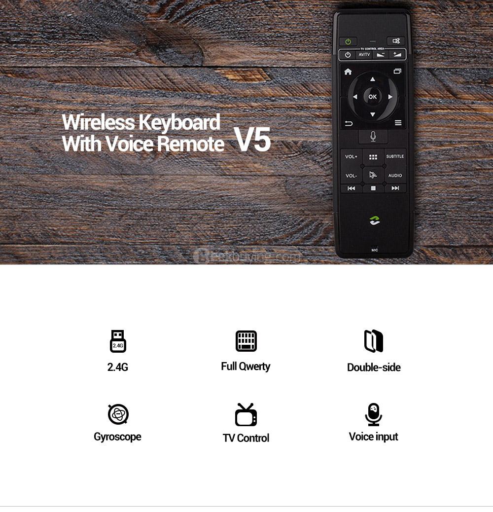 ZIDOO V5 2.4G Wireless Keyboard Air Mouse Rechargeable Combos with Voice Input for Google Android TV Box iOS HTPC Pad and More