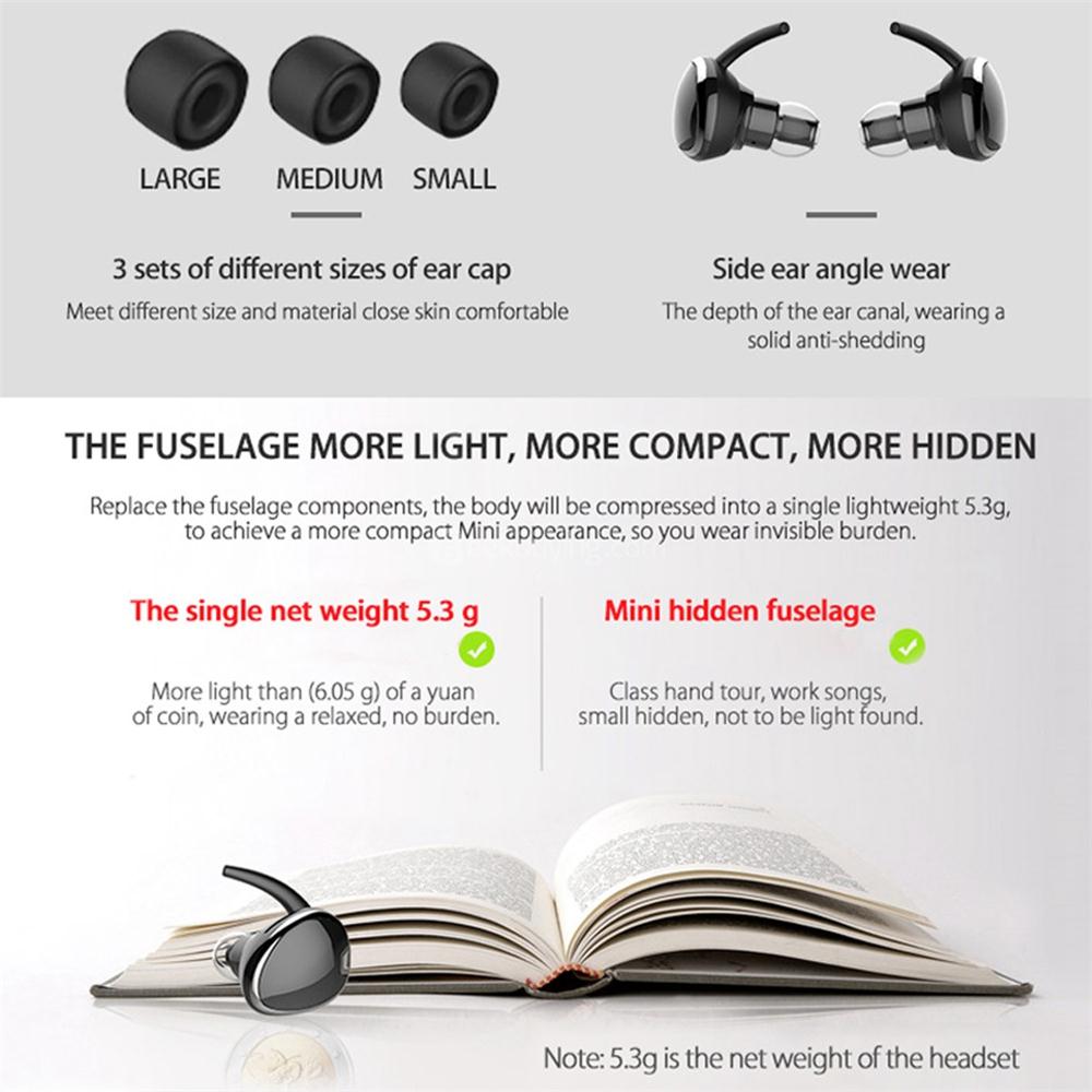 SP01 Wireless Bluetooth 4.1 Mini Invisible Earphone Sports Running Headphone with Mic - Gold