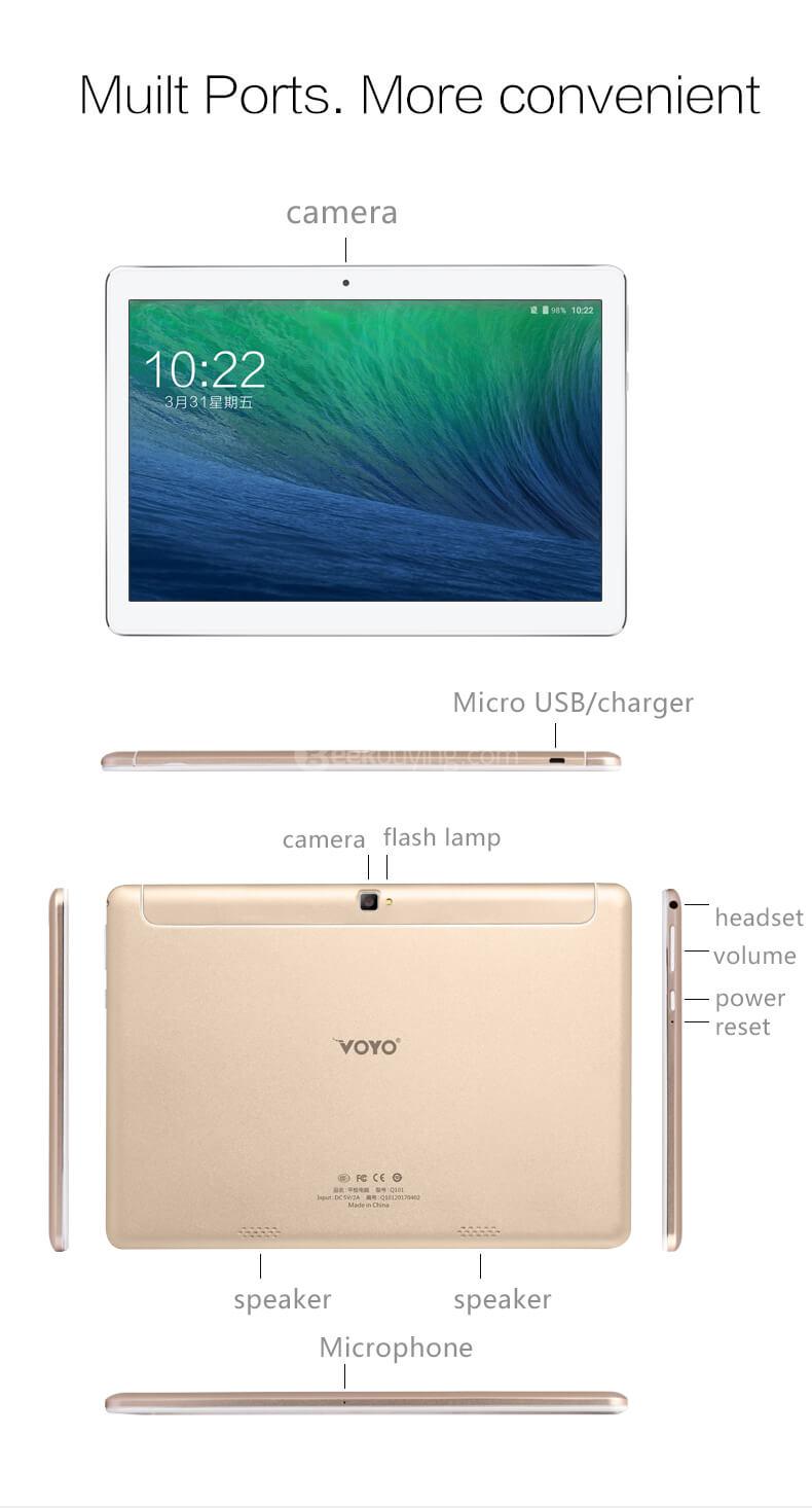 VOYO Q101 4G Phablet 10.1 Inch Octa Core MTK6753 1.5GHz 2GB RAM 32GB ROM TF Card Dual Cameras Bluetooth 4.0 Sim Slot - Gold