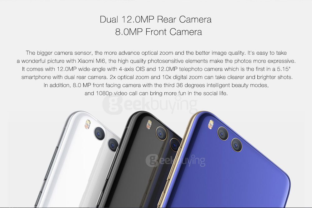Xiaomi Mi6 5.15 Inch 4G LTE Smartphone 6GB 64GB Snapdragon 835 12.0MP Cam Android 7.1 NFC Dual Rear Cam Four-sided Curved 3D Glass Body - Black